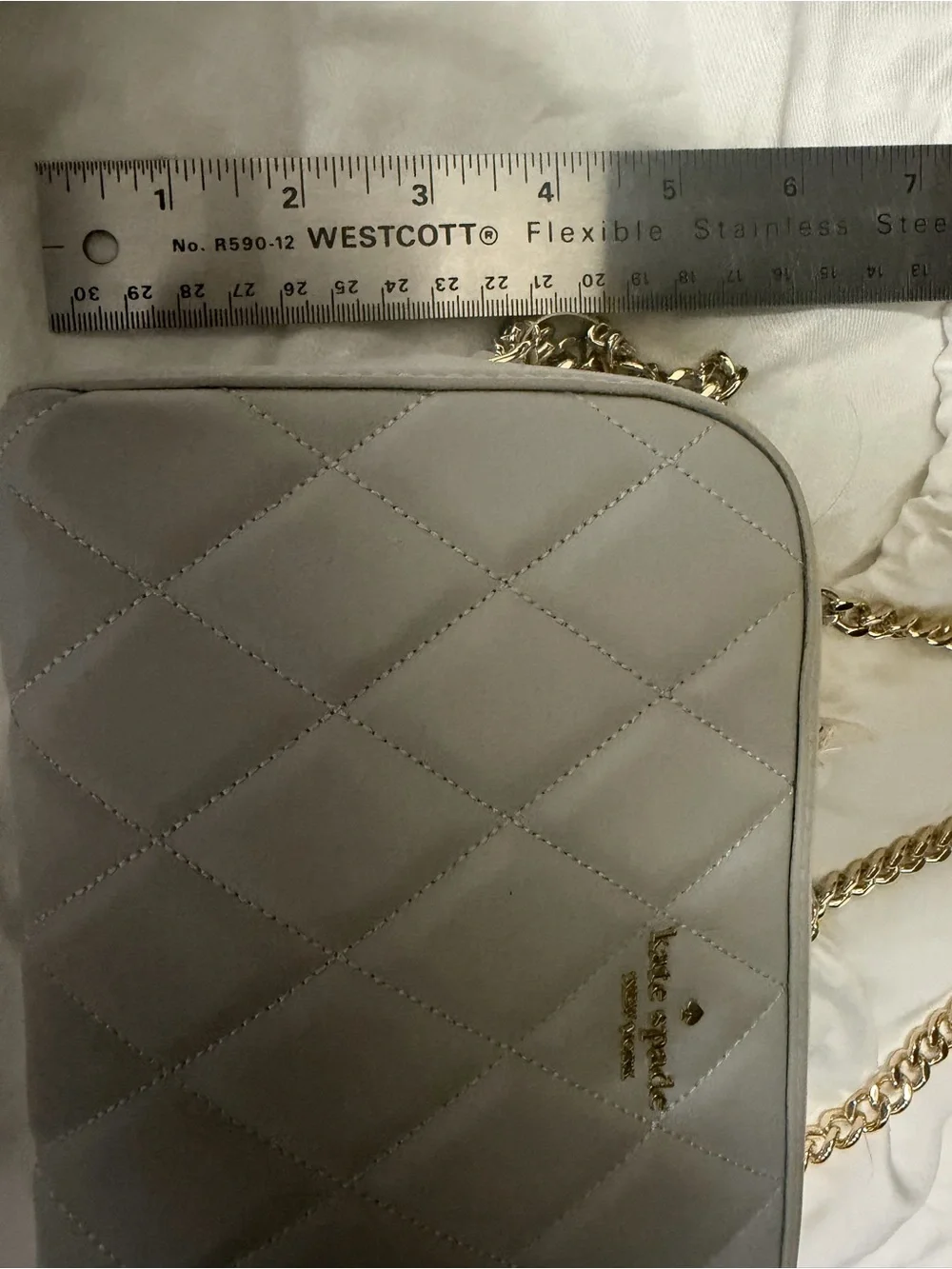 Kate Spade Camera Bag-  Quilted Grey Crossbody Bag with Gold Chain